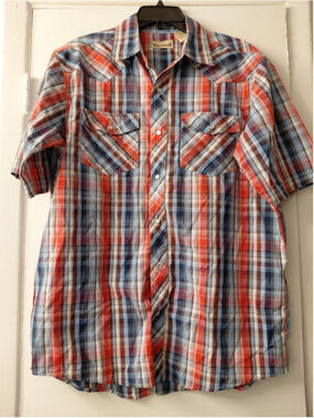 Men's Pearl Snap Button Up Backpacker Large Short Sleeve Shirt